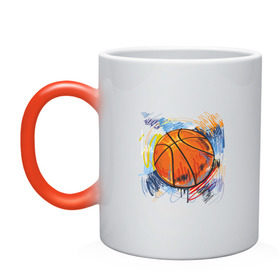 Кружка хамелеон с принтом Баскетбольный мяч в штрихах в Петрозаводске, керамика | меняет цвет при нагревании, емкость 330 мл | баскетбол | стилизация | штрихи