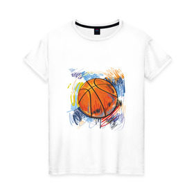 Женская футболка хлопок с принтом Баскетбольный мяч в штрихах в Петрозаводске, 100% хлопок | прямой крой, круглый вырез горловины, длина до линии бедер, слегка спущенное плечо | баскетбол | стилизация | штрихи