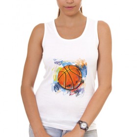 Женская майка хлопок с принтом Баскетбольный мяч в штрихах в Петрозаводске, 95% хлопок, 5% эластан |  | баскетбол | стилизация | штрихи