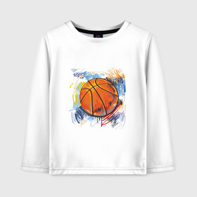 Детский лонгслив хлопок с принтом Баскетбольный мяч в штрихах в Петрозаводске, 100% хлопок | круглый вырез горловины, полуприлегающий силуэт, длина до линии бедер | баскетбол | стилизация | штрихи