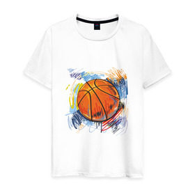 Мужская футболка хлопок с принтом Баскетбольный мяч в штрихах в Петрозаводске, 100% хлопок | прямой крой, круглый вырез горловины, длина до линии бедер, слегка спущенное плечо. | баскетбол | стилизация | штрихи