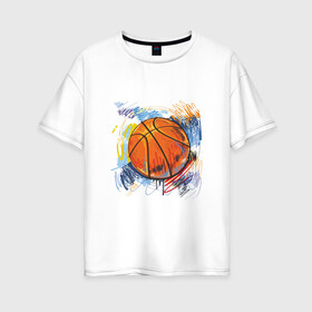 Женская футболка хлопок Oversize с принтом Баскетбольный мяч в штрихах в Петрозаводске, 100% хлопок | свободный крой, круглый ворот, спущенный рукав, длина до линии бедер
 | баскетбол | стилизация | штрихи