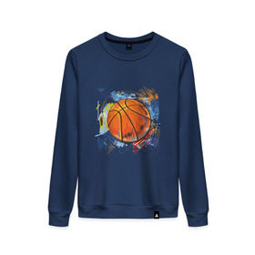 Женский свитшот хлопок с принтом Баскетбольный мяч в штрихах в Петрозаводске, 100% хлопок | прямой крой, круглый вырез, на манжетах и по низу широкая трикотажная резинка  | баскетбол | стилизация | штрихи