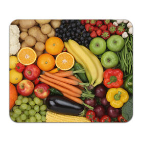 Коврик прямоугольный с принтом Овощи и фрукты в Петрозаводске, натуральный каучук | размер 230 х 185 мм; запечатка лицевой стороны | апельсин | баклажан | банан | картофель | клубника | кукуруза | морковь | овощи | перец | фрукты | яблоки