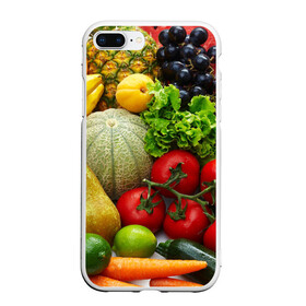 Чехол для iPhone 7Plus/8 Plus матовый с принтом Богатый урожай в Петрозаводске, Силикон | Область печати: задняя сторона чехла, без боковых панелей | Тематика изображения на принте: апельсин | баклажан | банан | богатый урожай | виноград | горох | еда | кабачок | капуста | картофель | лимон | морковь | овощи | огурец | перец | персик | помидор | слива | сочные плоды | томат | тыква