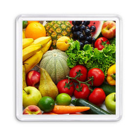 Магнит 55*55 с принтом Богатый урожай в Петрозаводске, Пластик | Размер: 65*65 мм; Размер печати: 55*55 мм | Тематика изображения на принте: апельсин | баклажан | банан | богатый урожай | виноград | горох | еда | кабачок | капуста | картофель | лимон | морковь | овощи | огурец | перец | персик | помидор | слива | сочные плоды | томат | тыква