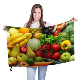 Флаг 3D с принтом Богатый урожай в Петрозаводске, 100% полиэстер | плотность ткани — 95 г/м2, размер — 67 х 109 см. Принт наносится с одной стороны | апельсин | баклажан | банан | богатый урожай | виноград | горох | еда | кабачок | капуста | картофель | лимон | морковь | овощи | огурец | перец | персик | помидор | слива | сочные плоды | томат | тыква