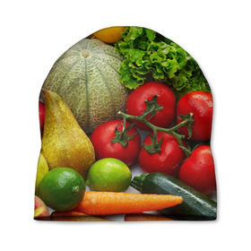 Шапка 3D с принтом Богатый урожай в Петрозаводске, 100% полиэстер | универсальный размер, печать по всей поверхности изделия | апельсин | баклажан | банан | богатый урожай | виноград | горох | еда | кабачок | капуста | картофель | лимон | морковь | овощи | огурец | перец | персик | помидор | слива | сочные плоды | томат | тыква