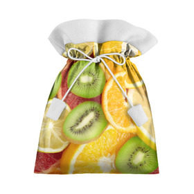 Подарочный 3D мешок с принтом Сочные фрукты в Петрозаводске, 100% полиэстер | Размер: 29*39 см | Тематика изображения на принте: апельсин | грейпфрут | десерт | дольки | киви | кусочки фруктов | лайм | лимон | разрез | сечение | фреш | фрукты | цитрусовые