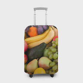 Чехол для чемодана 3D с принтом Спелые фрукты в Петрозаводске, 86% полиэфир, 14% спандекс | двустороннее нанесение принта, прорези для ручек и колес | ананас | арбуз | банан | богатый урожай | виноград | горох | груша | еда | капуста | картофель | лук | морковь | овощи | огурец | перец | персик | слива | сочные плоды | томат | фасоль | фрукты | яблоко