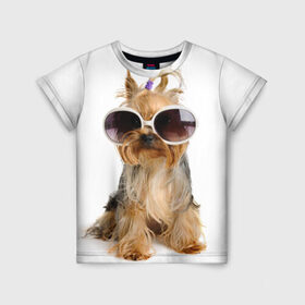 Детская футболка 3D с принтом Модница в Петрозаводске, 100% гипоаллергенный полиэфир | прямой крой, круглый вырез горловины, длина до линии бедер, чуть спущенное плечо, ткань немного тянется | fashion | животное | красавица | лучший друг | модница | няша | очки | причёска | собака | собачка | щенок | щеночек