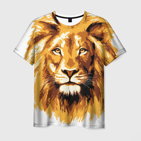 Мужская футболка 3D с принтом Король джунглей в Петрозаводске, 100% полиэфир | прямой крой, круглый вырез горловины, длина до линии бедер | Тематика изображения на принте: lion | грива | дикая кошка | добыча | животное | зверь | искусство | картина | клыки | когти | король джунглей | лев | макет | мясо | набросок | портрет | хищник | царь зверей | эскиз