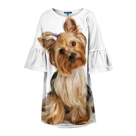 Детское платье 3D с принтом Красотка в Петрозаводске, 100% полиэстер | прямой силуэт, чуть расширенный к низу. Круглая горловина, на рукавах — воланы | Тематика изображения на принте: fashion | животное | красавица | лучший друг | модница | няша | причёска | собака | собачка | щенок | щеночек