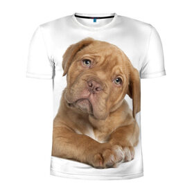 Мужская футболка 3D спортивная с принтом Грустный щенок в Петрозаводске, 100% полиэстер с улучшенными характеристиками | приталенный силуэт, круглая горловина, широкие плечи, сужается к линии бедра | животное | лучший друг | милаха | няша | собака | собачка | щенок | щеночек