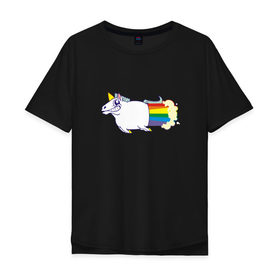 Мужская футболка хлопок Oversize с принтом Радужный Единорожек в Петрозаводске, 100% хлопок | свободный крой, круглый ворот, “спинка” длиннее передней части | Тематика изображения на принте: единорог | лошадь | радуга