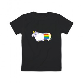 Детская футболка хлопок с принтом Радужный Единорожек в Петрозаводске, 100% хлопок | круглый вырез горловины, полуприлегающий силуэт, длина до линии бедер | Тематика изображения на принте: единорог | лошадь | радуга