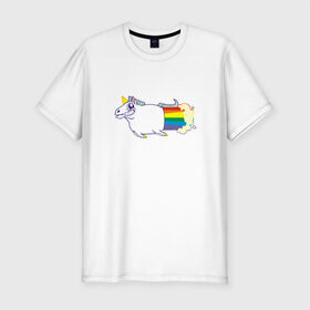 Мужская футболка премиум с принтом Радужный Единорожек в Петрозаводске, 92% хлопок, 8% лайкра | приталенный силуэт, круглый вырез ворота, длина до линии бедра, короткий рукав | Тематика изображения на принте: единорог | лошадь | радуга