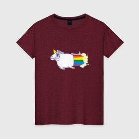 Женская футболка хлопок с принтом Радужный Единорожек в Петрозаводске, 100% хлопок | прямой крой, круглый вырез горловины, длина до линии бедер, слегка спущенное плечо | единорог | лошадь | радуга