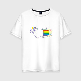 Женская футболка хлопок Oversize с принтом Радужный Единорожек в Петрозаводске, 100% хлопок | свободный крой, круглый ворот, спущенный рукав, длина до линии бедер
 | единорог | лошадь | радуга