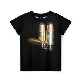 Детская футболка 3D с принтом Патроны 2 в Петрозаводске, 100% гипоаллергенный полиэфир | прямой крой, круглый вырез горловины, длина до линии бедер, чуть спущенное плечо, ткань немного тянется | Тематика изображения на принте: пуля | тёмный
