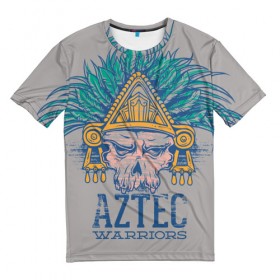 Мужская футболка 3D с принтом Aztec Warriors в Петрозаводске, 100% полиэфир | прямой крой, круглый вырез горловины, длина до линии бедер | античный | ацтеки | гранж | живопись | культура | майя | орнамент | ретро | старинный | элемент