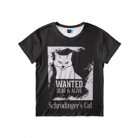 Детская футболка 3D с принтом Wanted Cat в Петрозаводске, 100% гипоаллергенный полиэфир | прямой крой, круглый вырез горловины, длина до линии бедер, чуть спущенное плечо, ткань немного тянется | Тематика изображения на принте: белое | котик | кошка | надписи | новинки | прикольные | рисунок | черное