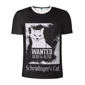 Мужская футболка 3D спортивная с принтом Wanted Cat в Петрозаводске, 100% полиэстер с улучшенными характеристиками | приталенный силуэт, круглая горловина, широкие плечи, сужается к линии бедра | белое | котик | кошка | надписи | новинки | прикольные | рисунок | черное