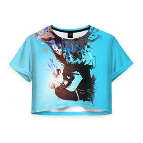 Женская футболка 3D укороченная с принтом Blue Exorcist в Петрозаводске, 100% полиэстер | круглая горловина, длина футболки до линии талии, рукава с отворотами | anime | ao no exorcist | экзорцист