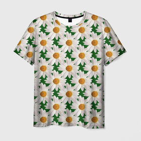 Мужская футболка 3D с принтом Ромашки в Петрозаводске, 100% полиэфир | прямой крой, круглый вырез горловины, длина до линии бедер | Тематика изображения на принте: лето | природа | цветы