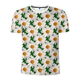 Мужская футболка 3D спортивная с принтом Ромашки в Петрозаводске, 100% полиэстер с улучшенными характеристиками | приталенный силуэт, круглая горловина, широкие плечи, сужается к линии бедра | лето | природа | цветы