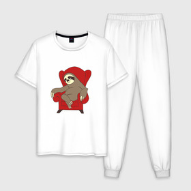 Мужская пижама хлопок с принтом Ленивец в Петрозаводске, 100% хлопок | брюки и футболка прямого кроя, без карманов, на брюках мягкая резинка на поясе и по низу штанин
 | крутой | ленивец | лень