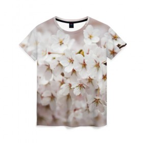 Женская футболка 3D с принтом Весеннее цветение в Петрозаводске, 100% полиэфир ( синтетическое хлопкоподобное полотно) | прямой крой, круглый вырез горловины, длина до линии бедер | белый | весна | лепестки | прикольные картинки | цветочки | цветы