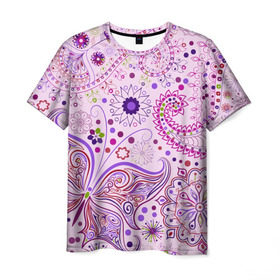 Мужская футболка 3D с принтом Lady Butterfly в Петрозаводске, 100% полиэфир | прямой крой, круглый вырез горловины, длина до линии бедер | винтаж | воздушный | индийские | кружева | новинки | узор | цветок | цветочный | этнические