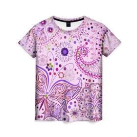 Женская футболка 3D с принтом Lady Butterfly в Петрозаводске, 100% полиэфир ( синтетическое хлопкоподобное полотно) | прямой крой, круглый вырез горловины, длина до линии бедер | винтаж | воздушный | индийские | кружева | новинки | узор | цветок | цветочный | этнические