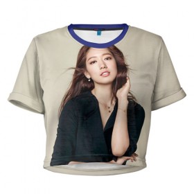 Женская футболка 3D укороченная с принтом Song Hye Kyo в Петрозаводске, 100% полиэстер | круглая горловина, длина футболки до линии талии, рукава с отворотами | дорама