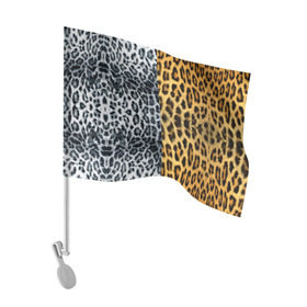 Флаг для автомобиля с принтом Леопард/Снежный Барс в Петрозаводске, 100% полиэстер | Размер: 30*21 см | textures | барс | животное | леопард | пятна | снежный | текстура | чёрное с белым
