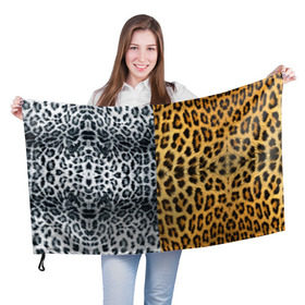 Флаг 3D с принтом Леопард/Снежный Барс в Петрозаводске, 100% полиэстер | плотность ткани — 95 г/м2, размер — 67 х 109 см. Принт наносится с одной стороны | textures | барс | животное | леопард | пятна | снежный | текстура | чёрное с белым