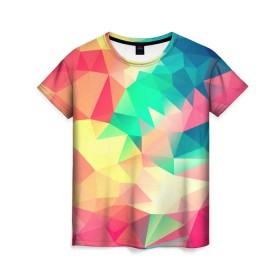 Женская футболка 3D с принтом Frenza в Петрозаводске, 100% полиэфир ( синтетическое хлопкоподобное полотно) | прямой крой, круглый вырез горловины, длина до линии бедер | геометрия | полигоны | разноцветный яркий