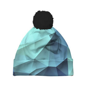 Шапка 3D c помпоном с принтом Polygon blue в Петрозаводске, 100% полиэстер | универсальный размер, печать по всей поверхности изделия | полигон | текстура