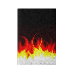 Обложка для паспорта матовая кожа с принтом Flame в Петрозаводске, натуральная матовая кожа | размер 19,3 х 13,7 см; прозрачные пластиковые крепления | Тематика изображения на принте: пламя | черный | яркий