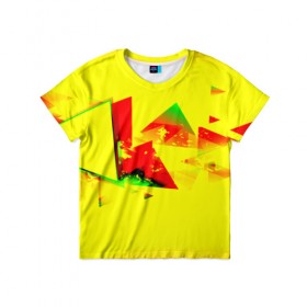 Детская футболка 3D с принтом Тrible в Петрозаводске, 100% гипоаллергенный полиэфир | прямой крой, круглый вырез горловины, длина до линии бедер, чуть спущенное плечо, ткань немного тянется | геометрия | желтый | треугольник | яркий