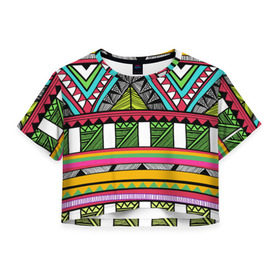 Женская футболка 3D укороченная с принтом Зимбабве в Петрозаводске, 100% полиэстер | круглая горловина, длина футболки до линии талии, рукава с отворотами | африка | орнамент | этнический | этно