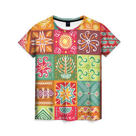 Женская футболка 3D с принтом Гвинея-Бисау в Петрозаводске, 100% полиэфир ( синтетическое хлопкоподобное полотно) | прямой крой, круглый вырез горловины, длина до линии бедер | африка | паттерн | разноцветный | этно | яркий