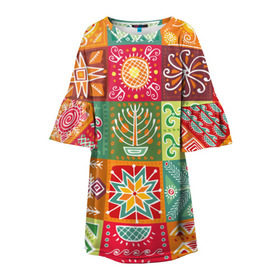 Детское платье 3D с принтом Гвинея-Бисау в Петрозаводске, 100% полиэстер | прямой силуэт, чуть расширенный к низу. Круглая горловина, на рукавах — воланы | африка | паттерн | разноцветный | этно | яркий