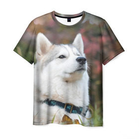 Мужская футболка 3D с принтом Хаски в Петрозаводске, 100% полиэфир | прямой крой, круглый вырез горловины, длина до линии бедер | лайка | маламут | песик | песики | собака | собаки | хаски