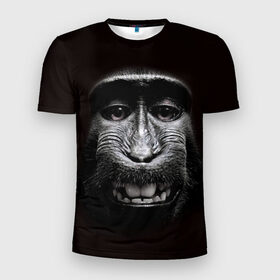 Мужская футболка 3D спортивная с принтом обезьяна в Петрозаводске, 100% полиэстер с улучшенными характеристиками | приталенный силуэт, круглая горловина, широкие плечи, сужается к линии бедра | Тематика изображения на принте: взгляд | голова | животные | обезьяна | природа
