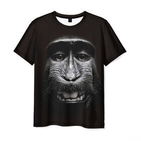 Мужская футболка 3D с принтом обезьяна в Петрозаводске, 100% полиэфир | прямой крой, круглый вырез горловины, длина до линии бедер | Тематика изображения на принте: взгляд | голова | животные | обезьяна | природа