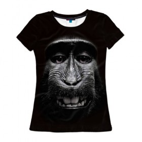 Женская футболка 3D с принтом обезьяна в Петрозаводске, 100% полиэфир ( синтетическое хлопкоподобное полотно) | прямой крой, круглый вырез горловины, длина до линии бедер | взгляд | голова | животные | обезьяна | природа
