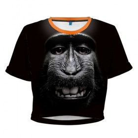 Женская футболка 3D укороченная с принтом обезьяна в Петрозаводске, 100% полиэстер | круглая горловина, длина футболки до линии талии, рукава с отворотами | взгляд | голова | животные | обезьяна | природа