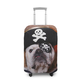 Чехол для чемодана 3D с принтом Бульдог - пират в Петрозаводске, 86% полиэфир, 14% спандекс | двустороннее нанесение принта, прорези для ручек и колес | Тематика изображения на принте: бульдог | бульдоги | песик | песики | пират | пираты | прикольные | собака | собаки